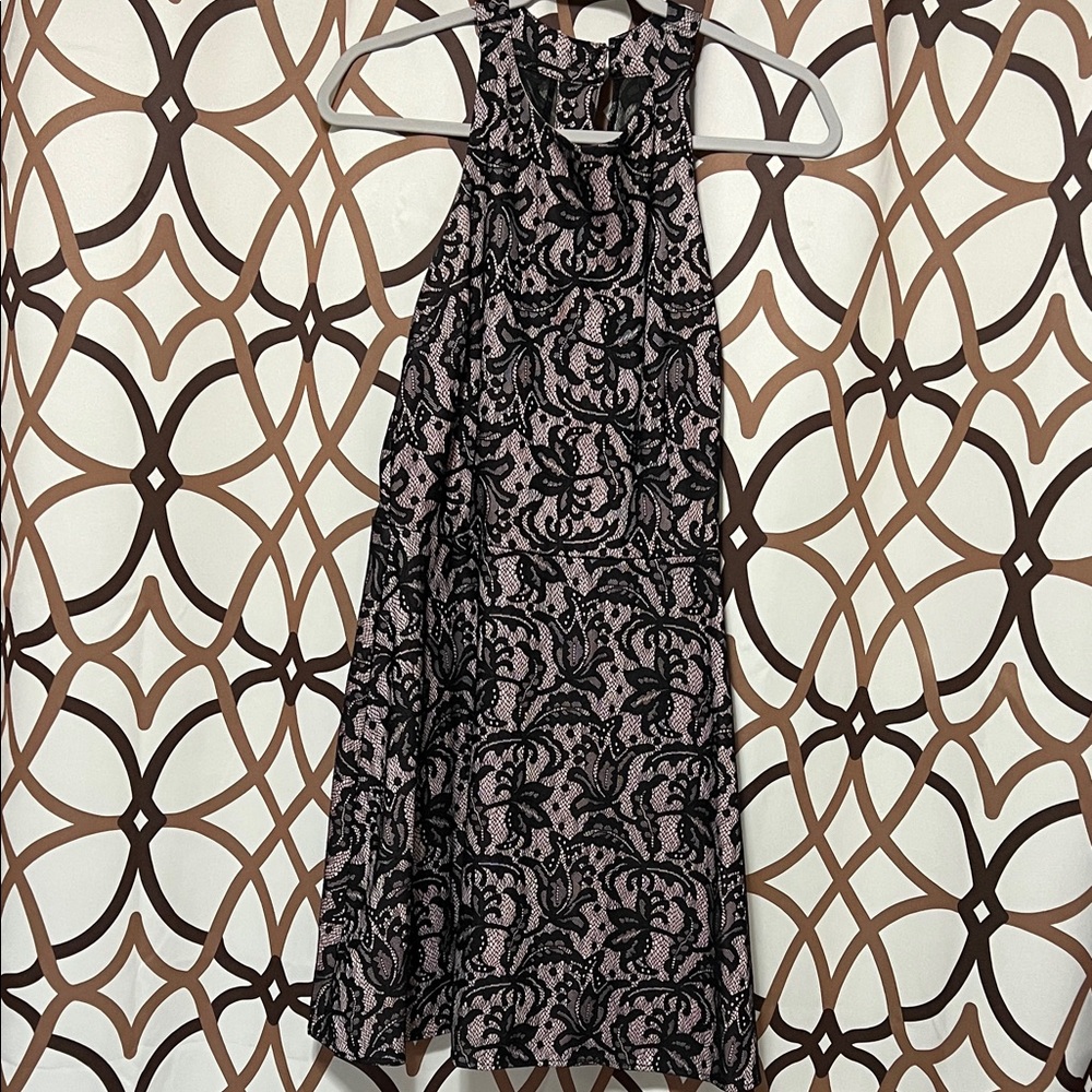 Black and Pink Patterned Halter Dress